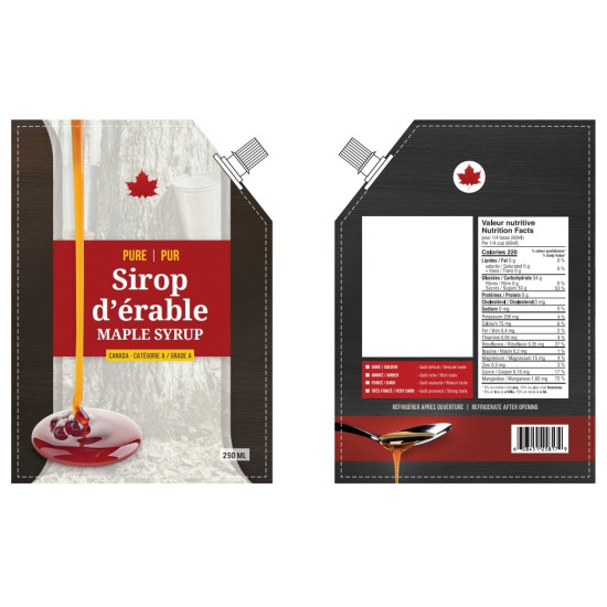 #PS250NC_B POCHETTE SIROP D'ERABLE 2021 CANADA POUR EXPORTATION <br>250 ML  (120*170*75MM)